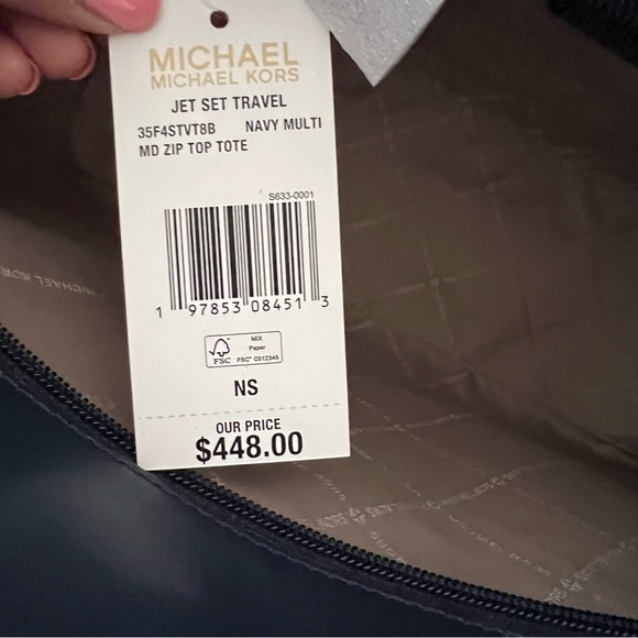 MICHAEL KORS Logo Jet Set Travel Two Tone Navy Multi Tote Shoulder Bag NWT - Picture 9 of 15